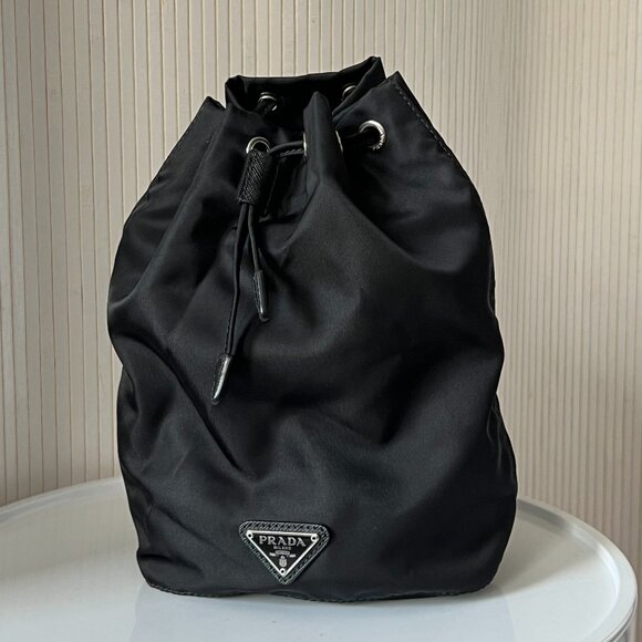 Prada Black Nylon and Leather Drawstring Pouch - Picture 1 of 7